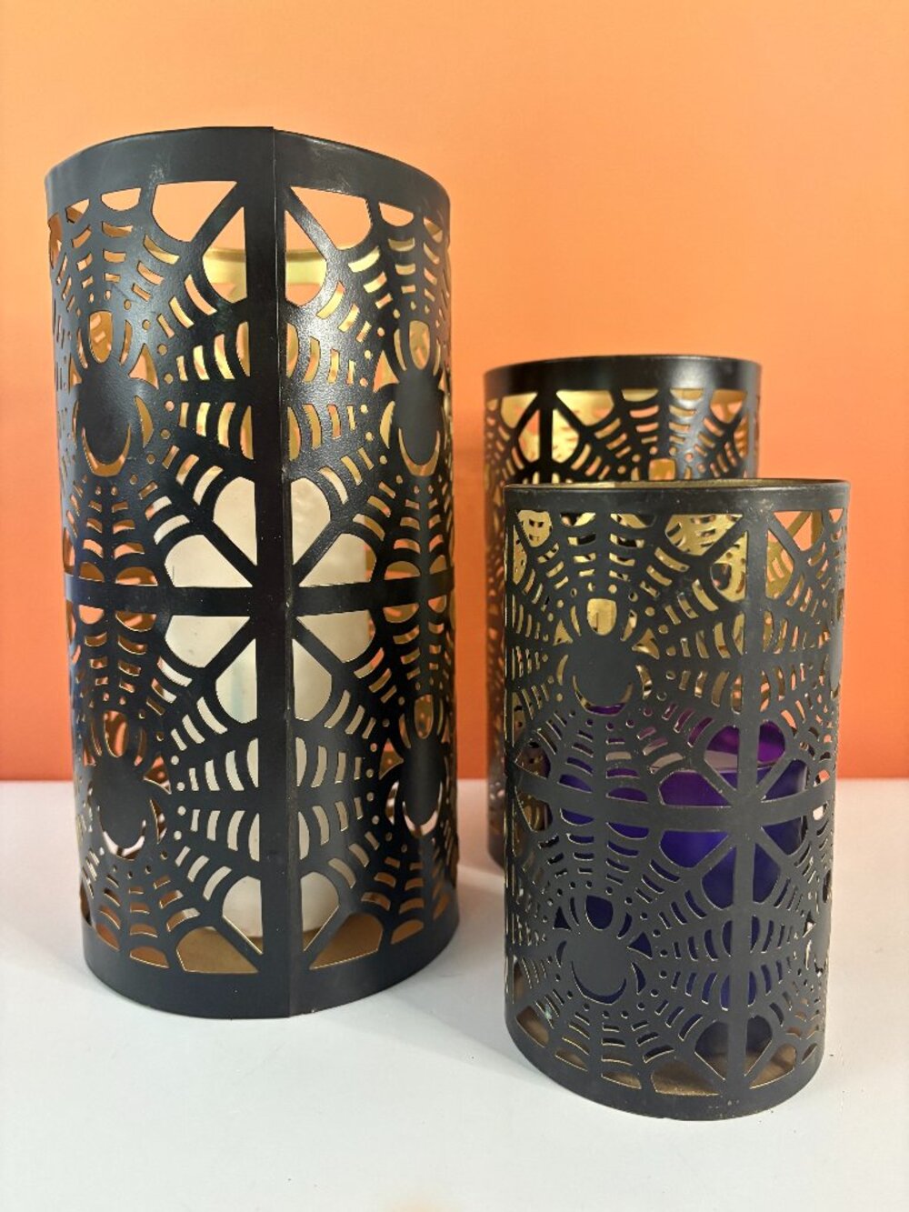 Metal Spiderweb Large Candle Holders Set of Three